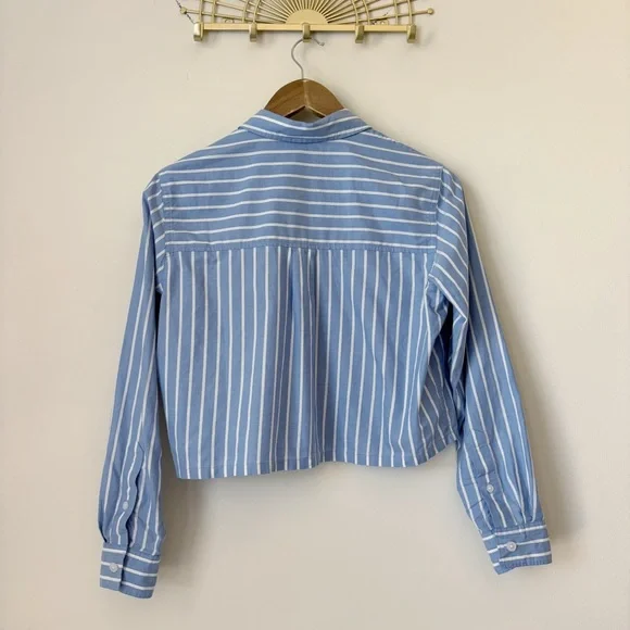 Everlane The Way-Short Striped Shirt XXS Silky Cotton Mariner Blue - Picture 4 of 8